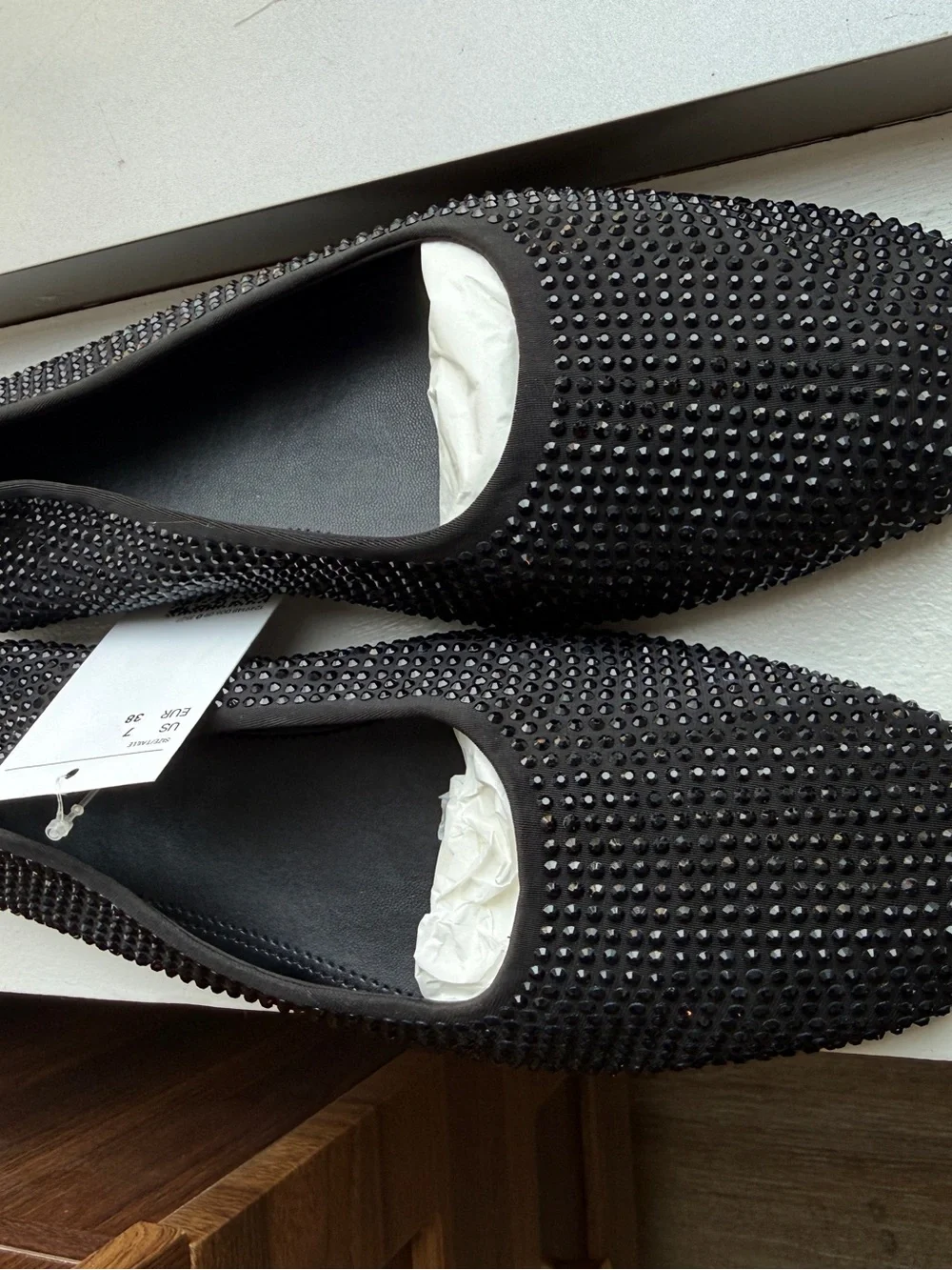 H&M crystal square toe flats - NWT! 38